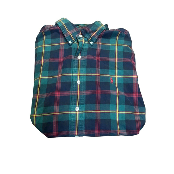 Vintage Ralph Lauren Size Large Green Tartan Plaid Button Down Shirt Classic Fit - Picture 1 of 6